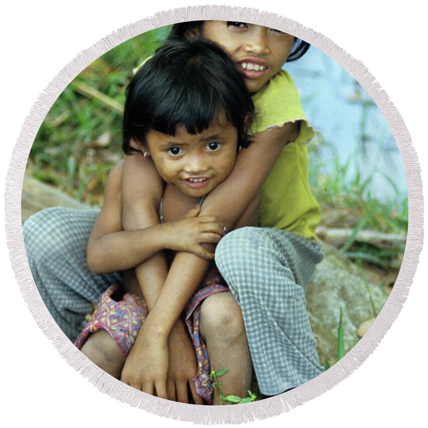 Cambodia Round Beach Towel featuring the photograph Cambodian Children 02 by Rick Piper Photography