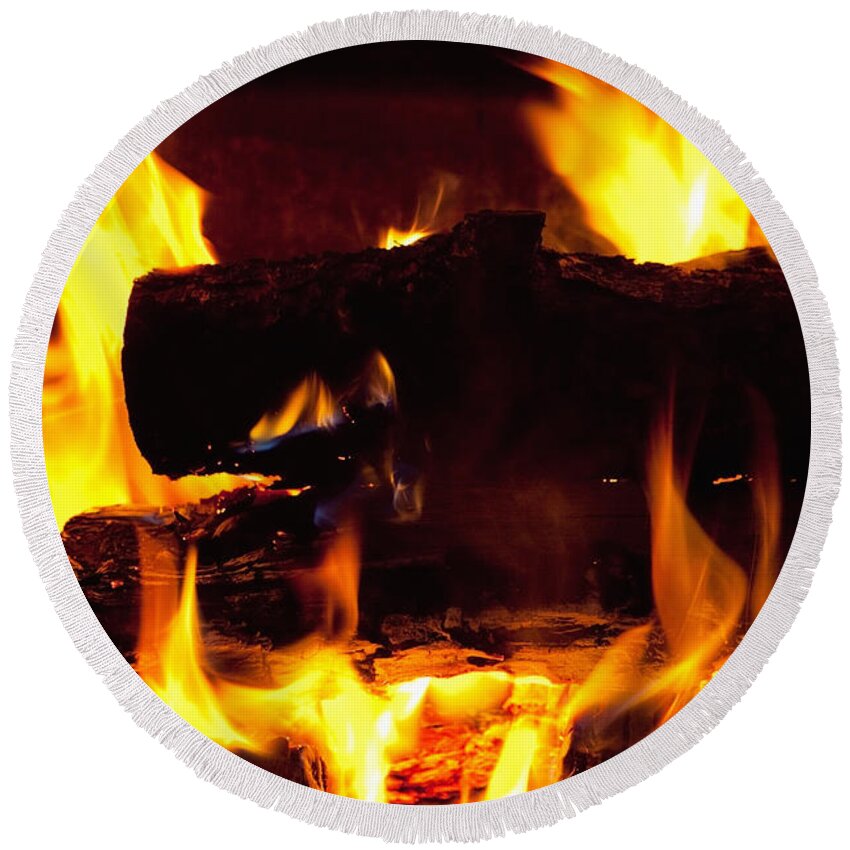 Fire Round Beach Towel featuring the photograph Campfire Burning by Bryan Mullennix