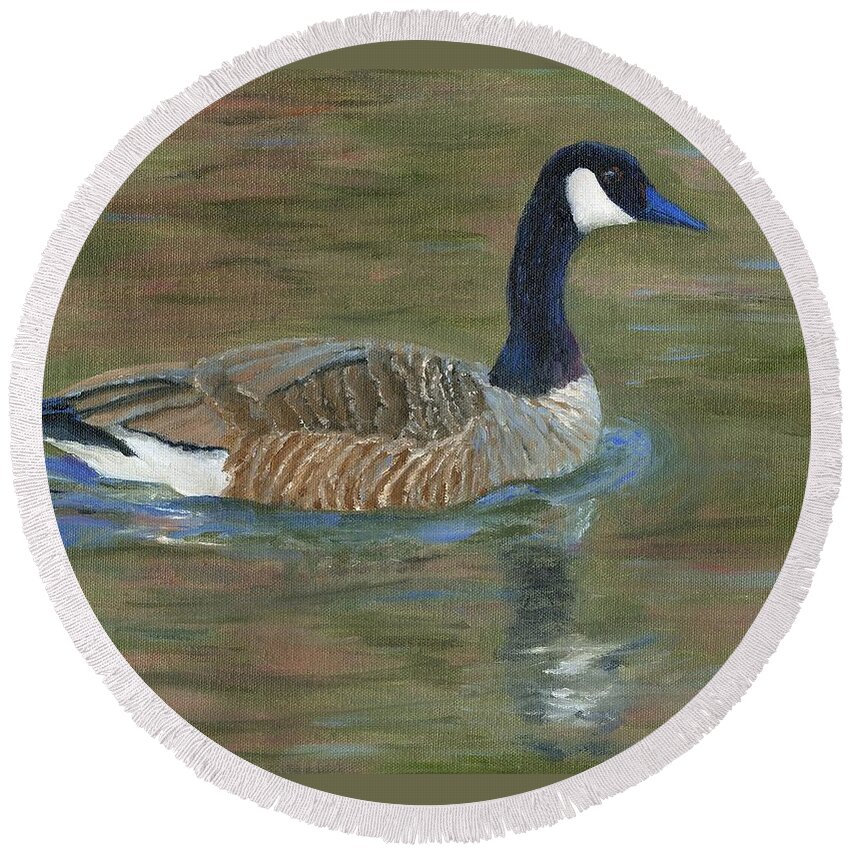 Waterfowl Round Beach Towel featuring the painting Canadian Goose by Deborah Butts