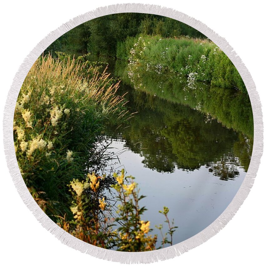 Oxford Round Beach Towel featuring the photograph Canal Reflections by Jeremy Hayden