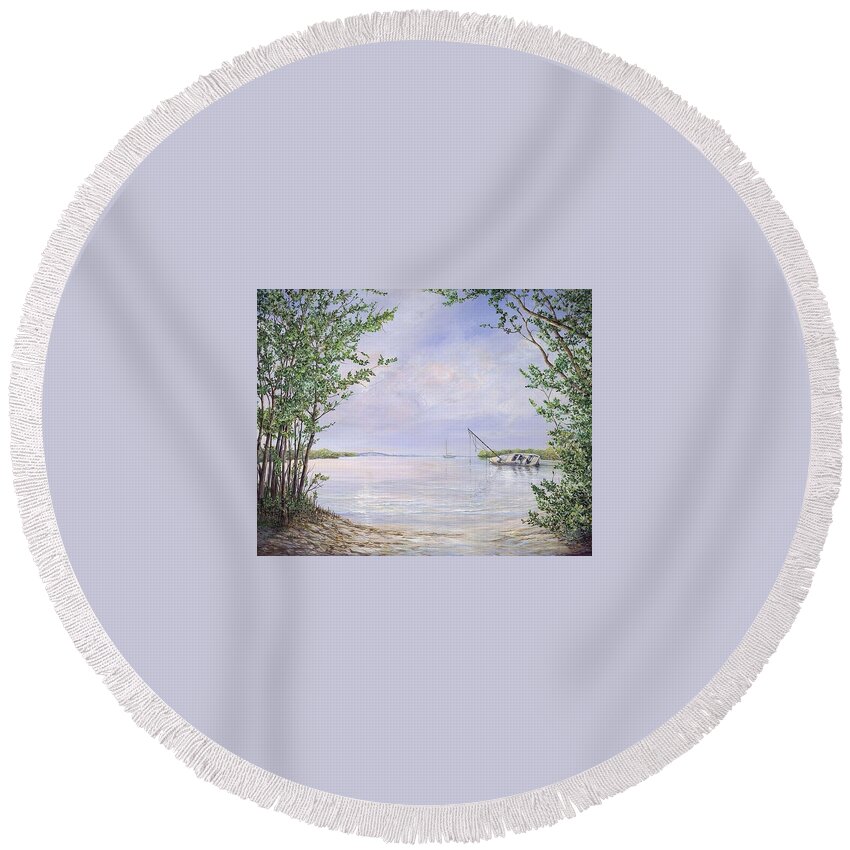 Canaveral Round Beach Towel featuring the painting Canaveral Cove by AnnaJo Vahle