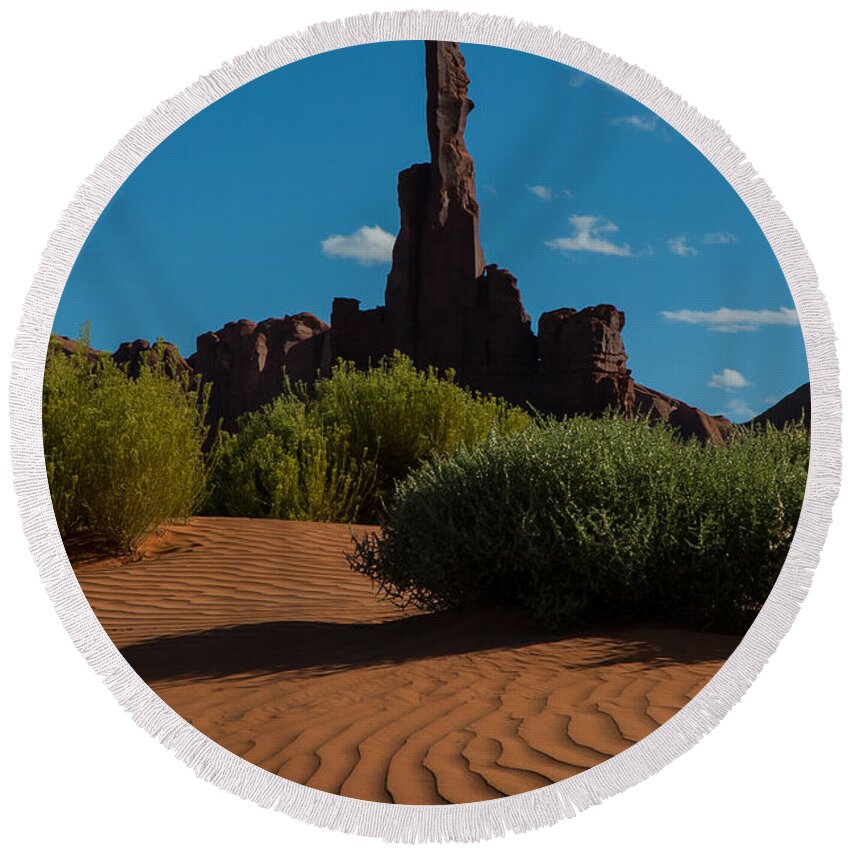 Monument Valley Round Beach Towel featuring the photograph Candle in the Sand by George Buxbaum