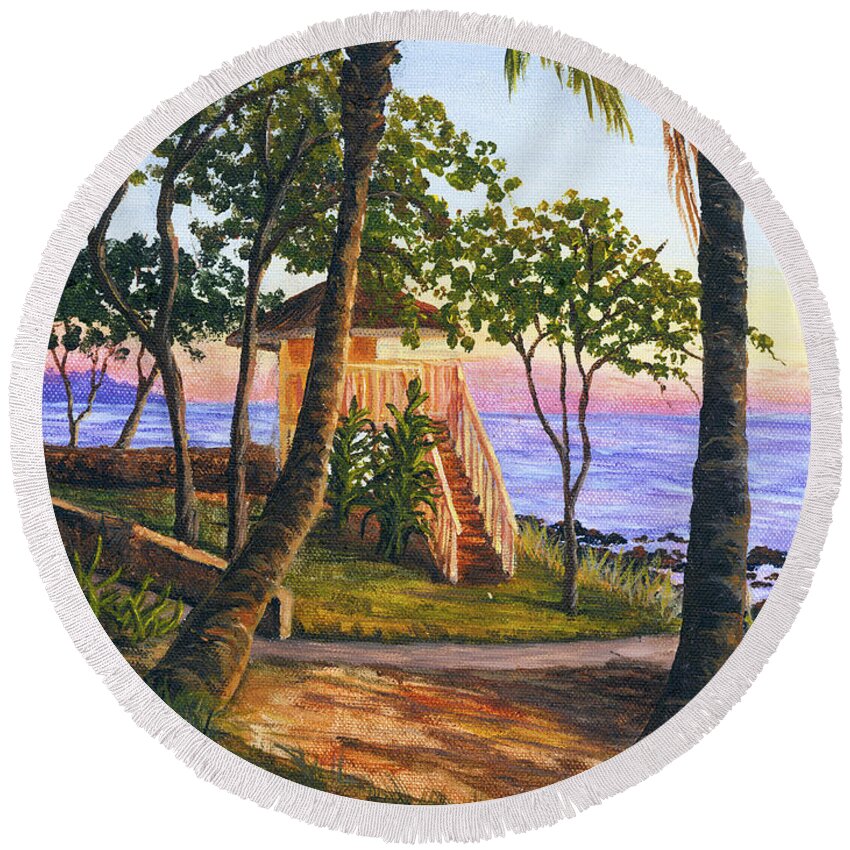 Landscape Round Beach Towel featuring the painting Canoe Beach by Darice Machel McGuire