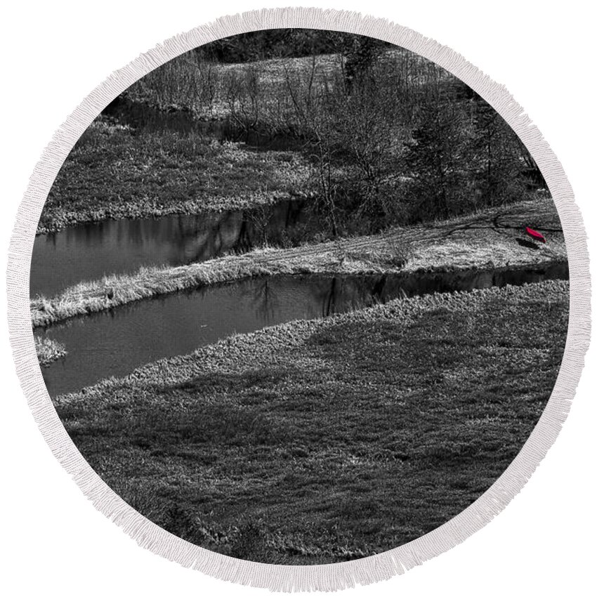Gibraltar Rock Round Beach Towel featuring the photograph Canoe by Creek II by Steven Ralser