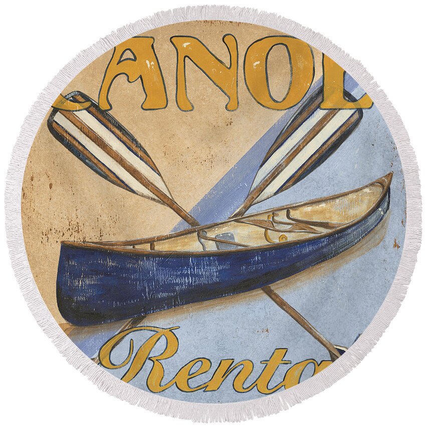 Live Round Beach Towel featuring the painting Canoe Rentals by Debbie DeWitt
