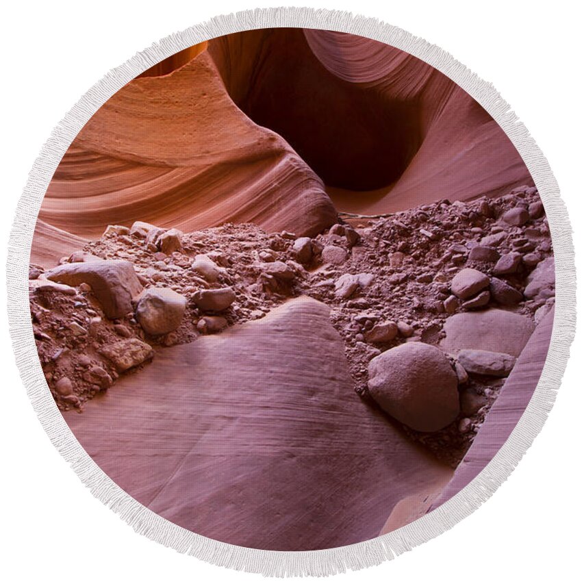Antelope Canyon Round Beach Towel featuring the photograph Canyon rocks in abundance by Bryan Keil