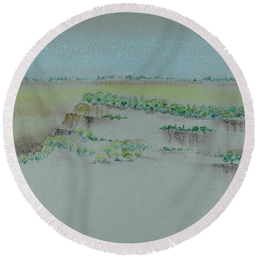 Canyon Round Beach Towel featuring the pastel Canyon View by Michele Myers