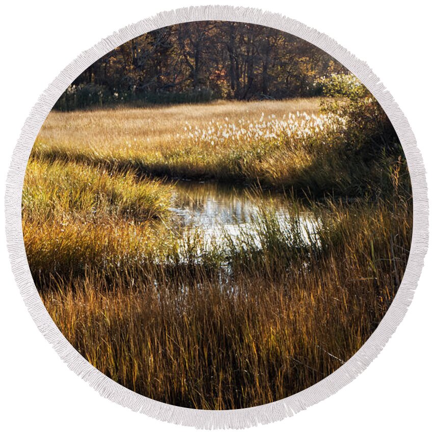 Cape Cod Round Beach Towel featuring the photograph Cape Cod Marsh by Frank Winters