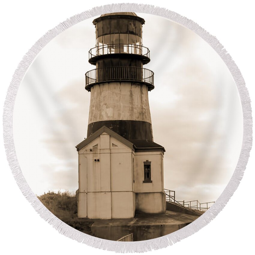 Cape Disappointment Round Beach Towel featuring the photograph Cape Disappointment Lighthouse by Cathy Anderson