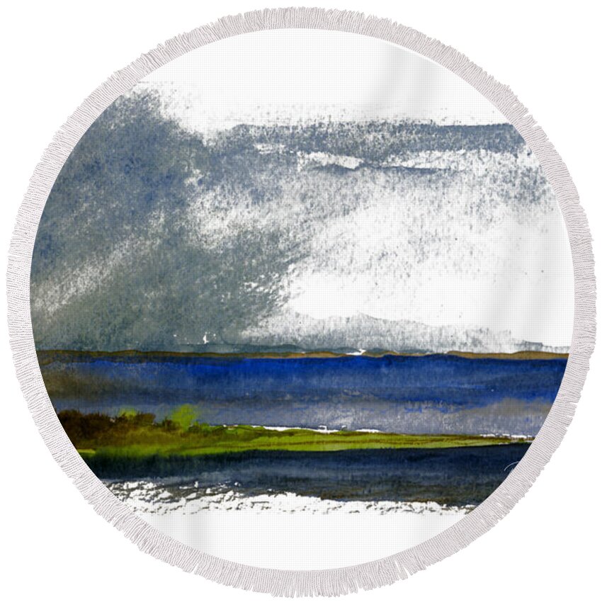 Cape Fear Round Beach Towel featuring the painting Cape Fear Squall by Paul Gaj