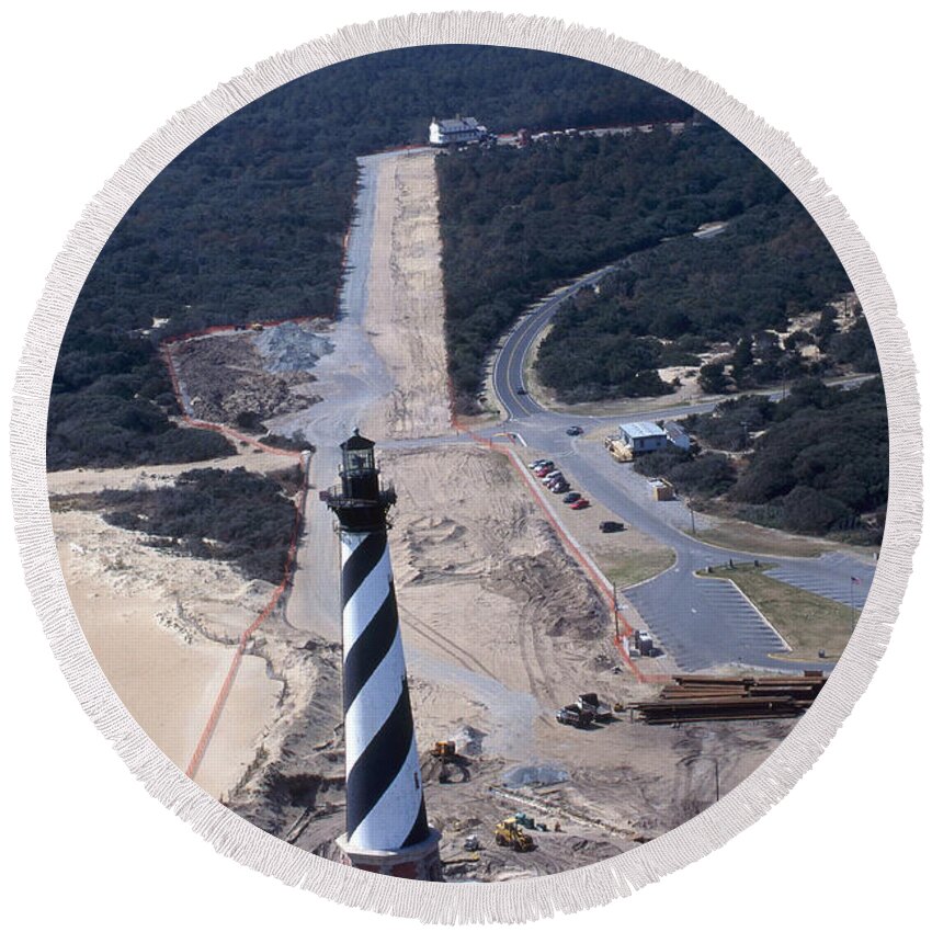 North Carolina Round Beach Towel featuring the photograph Cape Hatteras Lighthouse Relocation by Bruce Roberts