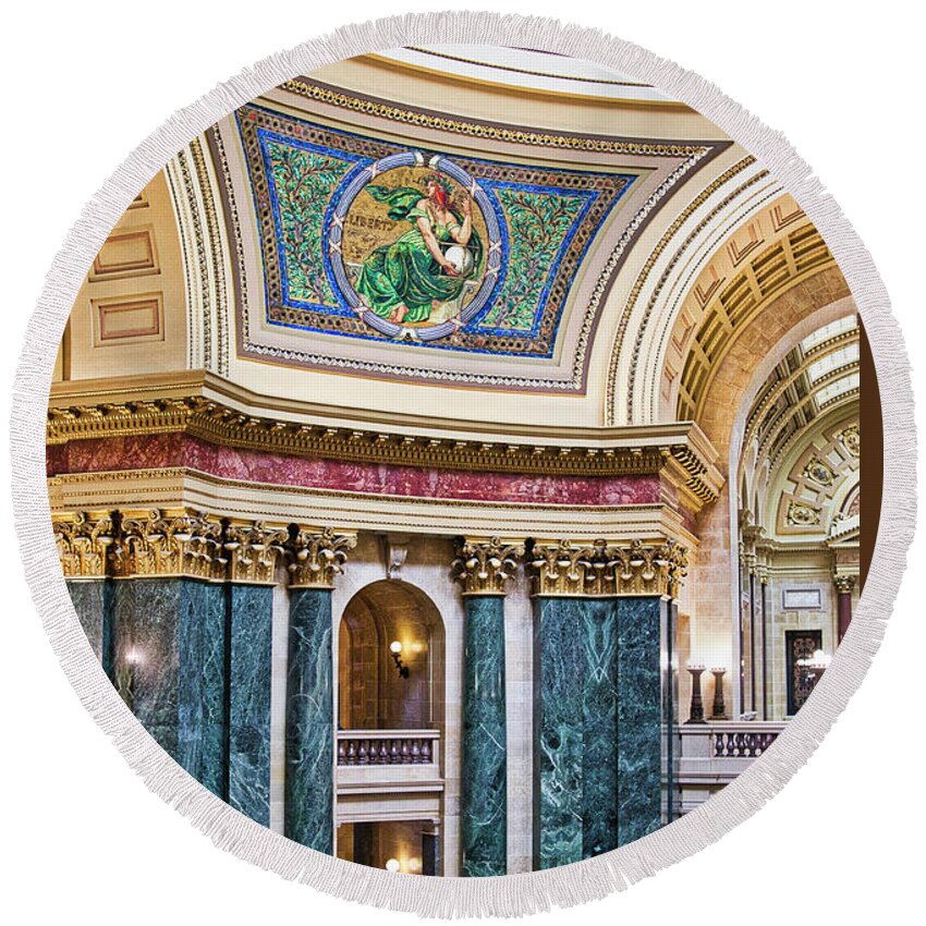 Capitol Round Beach Towel featuring the photograph Capitol - Madison - Wisconsin 1a by Steven Ralser