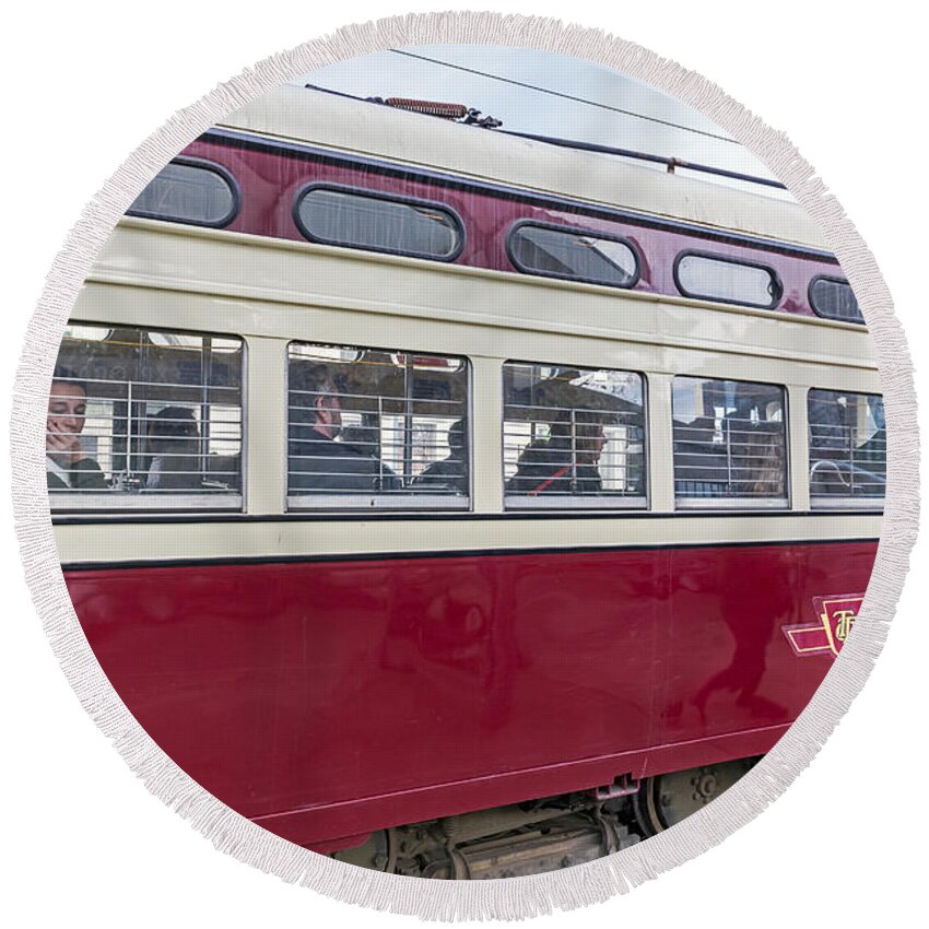 Streetcar Round Beach Towel featuring the photograph Car 1074 by Kate Brown