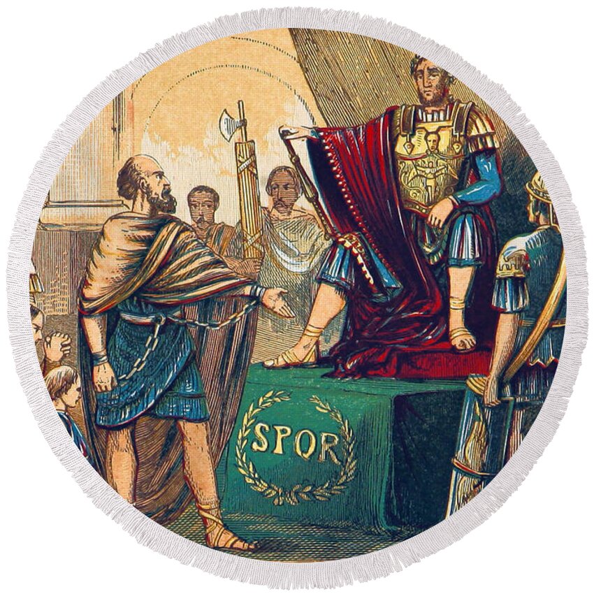 History Round Beach Towel featuring the photograph Caractacus Before Emperor Claudius, 1st by British Library