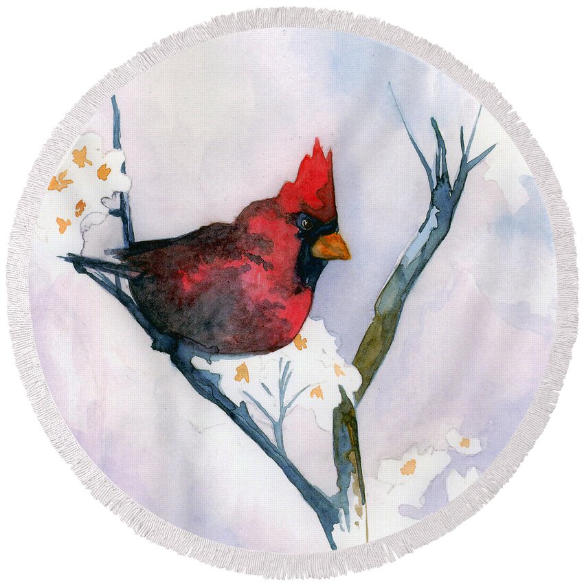 Bird Round Beach Towel featuring the painting Cardinal by Sean Parnell