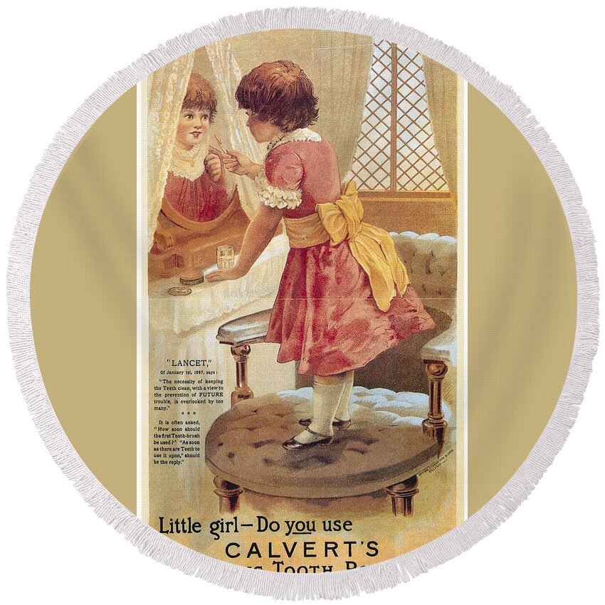 Calvert Round Beach Towel featuring the photograph Carlvert's Carbolic Tooth Powder Ad by Gianfranco Weiss