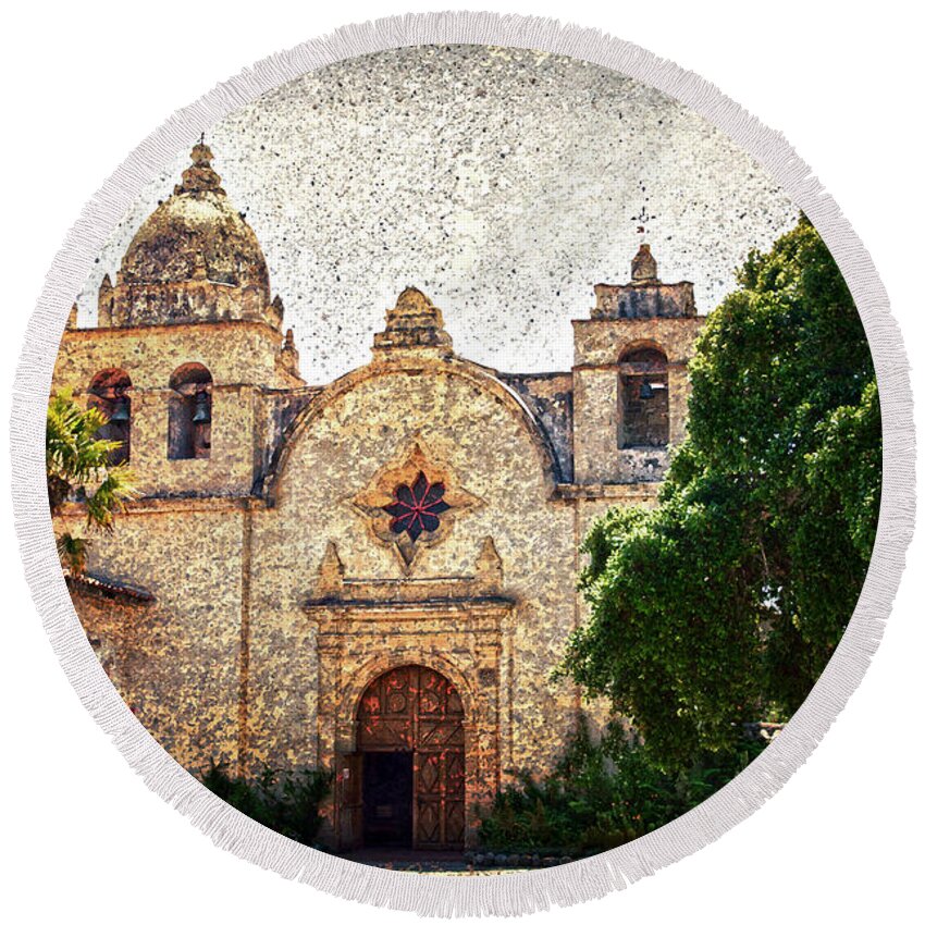 Mission Round Beach Towel featuring the photograph Carmel Mission by RicardMN Photography