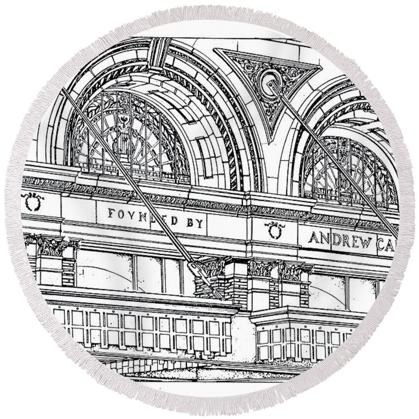 Carnegie Hall Round Beach Towel featuring the drawing Carnegie Hall by Ira Shander