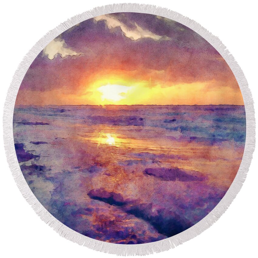 Sunrise Round Beach Towel featuring the digital art Carolina Sunrise by Phil Perkins