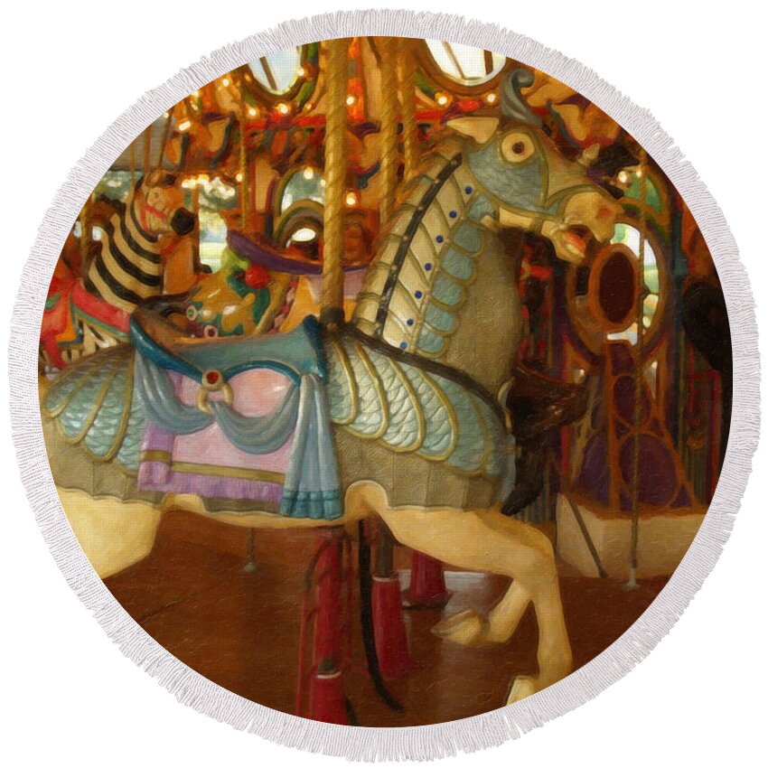 Carousel Round Beach Towel featuring the painting Carousel Horse 196244 by Dean Wittle