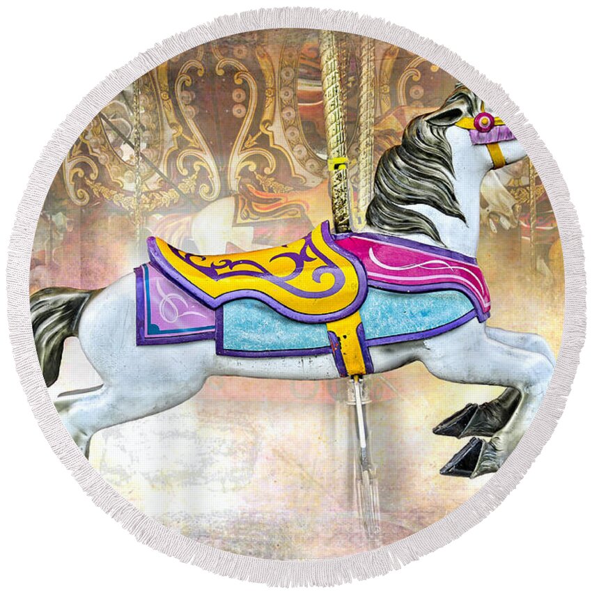 Horse Round Beach Towel featuring the photograph Carousel Horse by David Arment