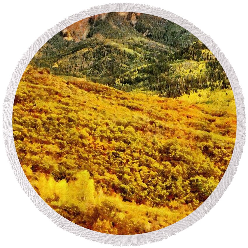 America Round Beach Towel featuring the painting Carpeted in Autumn Splendor by Jeffrey Kolker