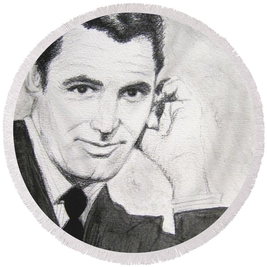 Cary Grant Round Beach Towel featuring the painting Cary Grant by Denise Railey