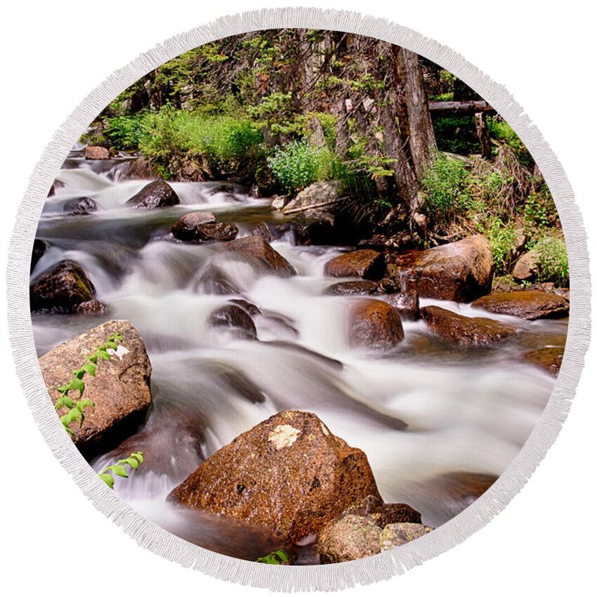 Mountain Stream Round Beach Towel featuring the photograph Cascading Rocky Mountain Forest Creek by James BO Insogna