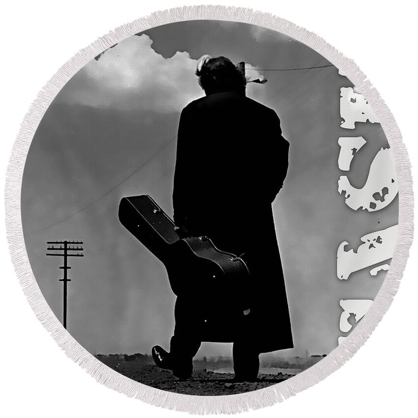 Johnny Cash Round Beach Towel featuring the mixed media Johnny Cash #2 by Marvin Blaine