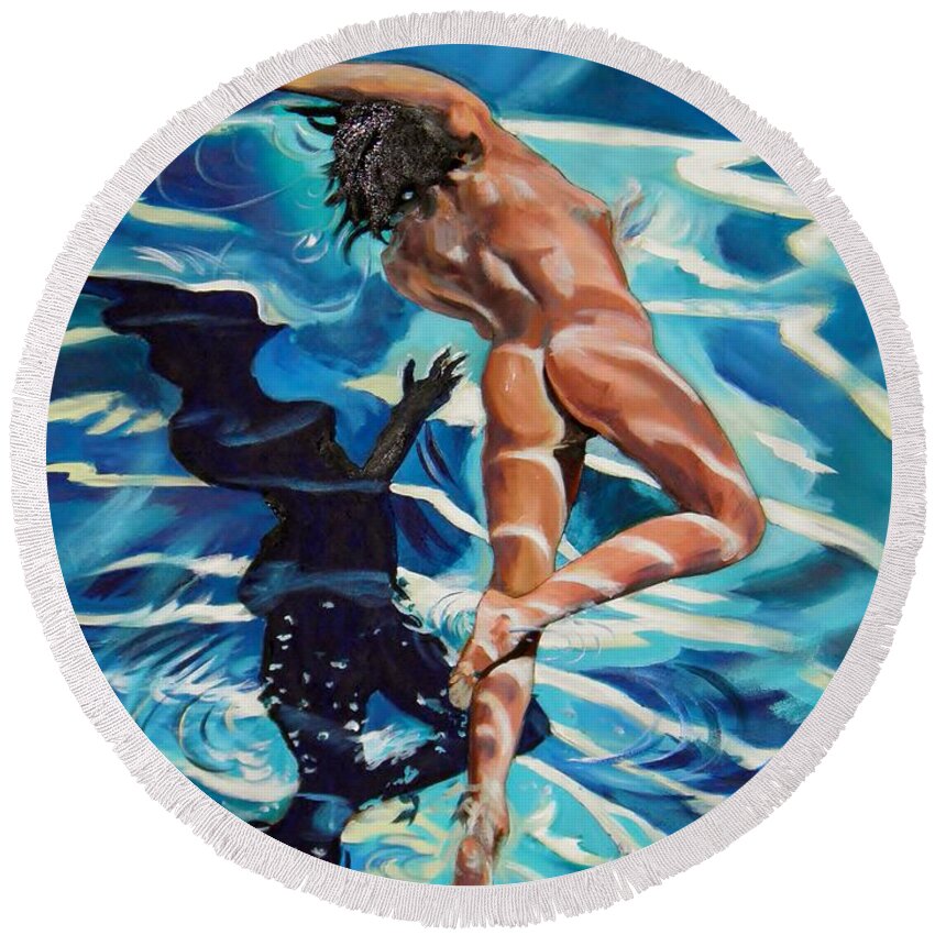Nude Round Beach Towel featuring the painting Cast by Terence R Rogers