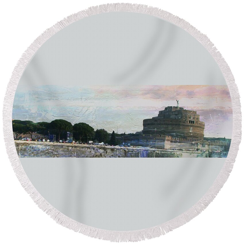 Mausoleum Of Hadrian Round Beach Towel featuring the painting Castel Sant'Angelo   by Brian Reaves