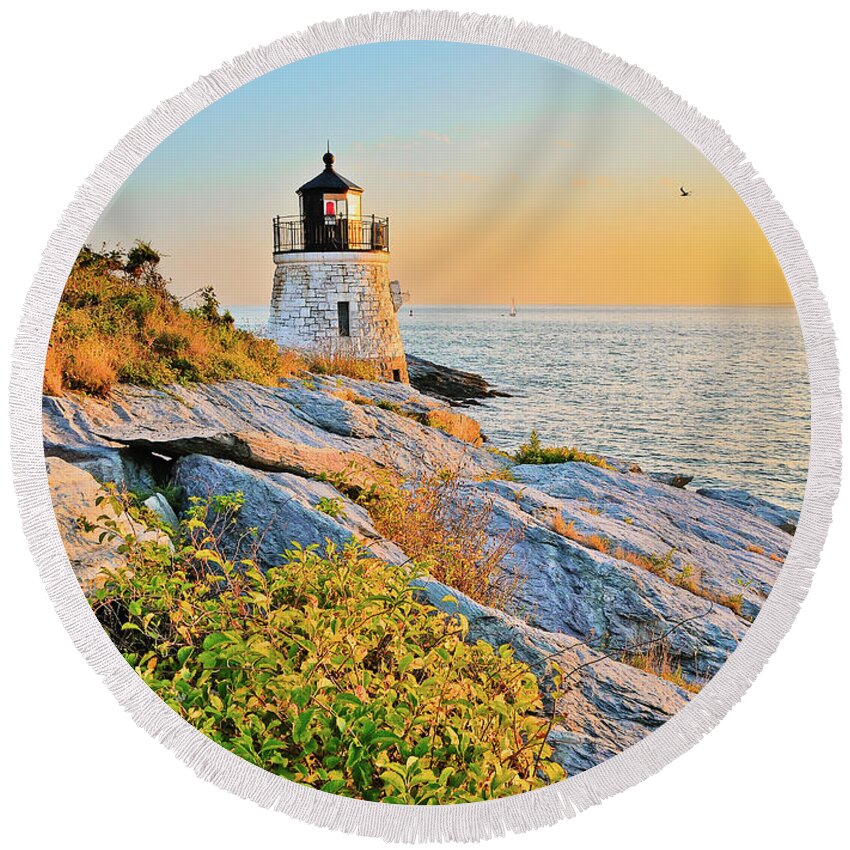 Castle Round Beach Towel featuring the photograph Castle Hill Lighthouse 1 Newport by Marianne Campolongo