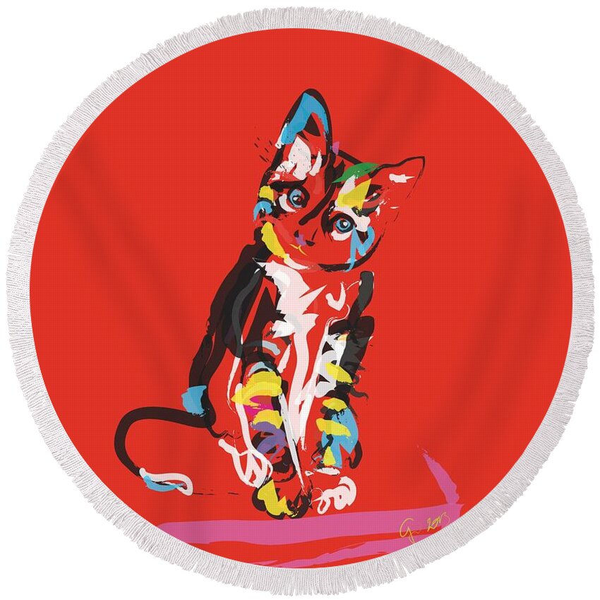 Pet Round Beach Towel featuring the painting Cat Prins by Go Van Kampen