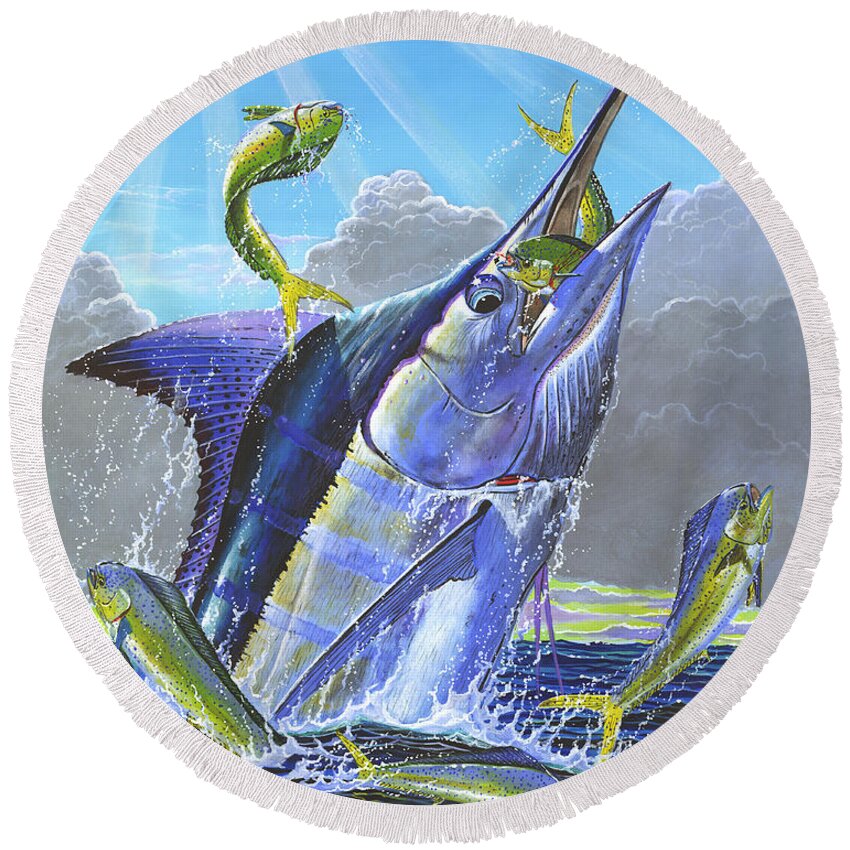 Marlin Round Beach Towel featuring the painting Catch em up Off0029 by Carey Chen
