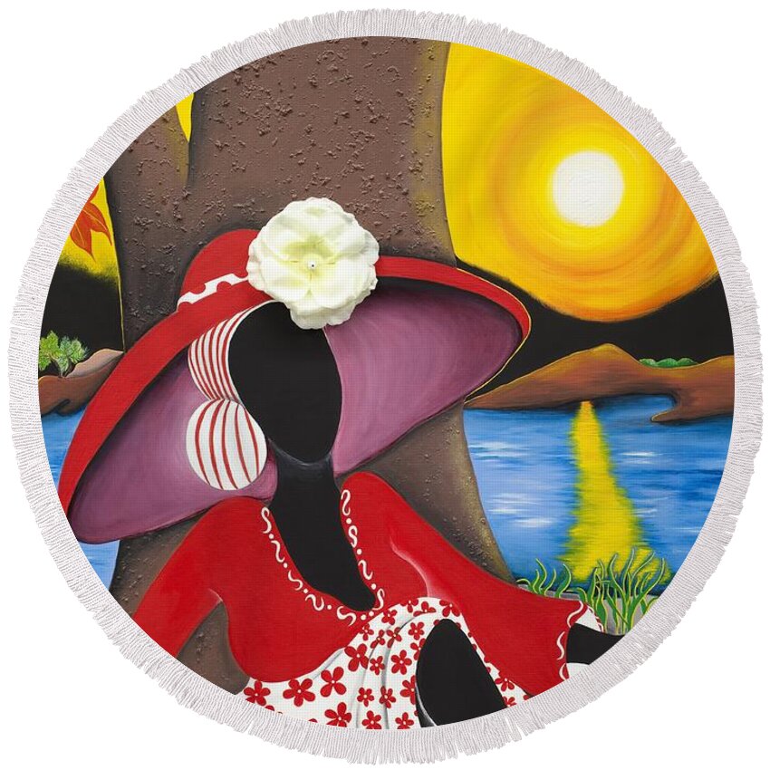 Sabree Round Beach Towel featuring the painting Catch Me in the Morning II by Patricia Sabreee