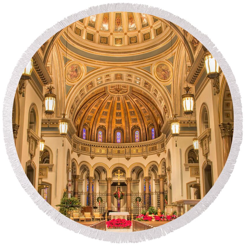 Cathedral Of The Sacred Heart Round Beach Towel featuring the photograph Cathedral of the Sacred Heart 2 by Jemmy Archer