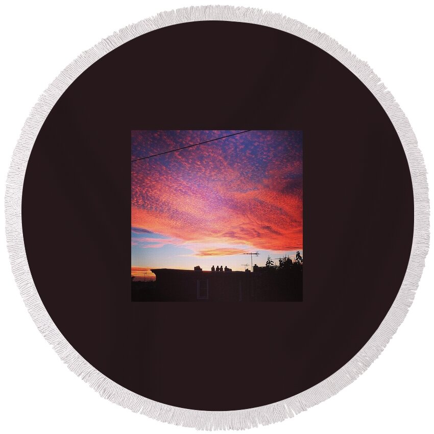 Ilovephilly Round Beach Towel featuring the photograph Caught The Neighbors Sunset Gazing Too by Katie Cupcakes