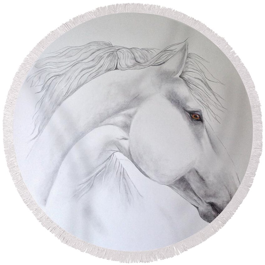 Horse. Horse Art Round Beach Towel featuring the drawing Cavallo by Joette Snyder