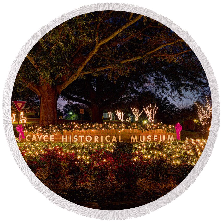 Cayce Round Beach Towel featuring the photograph Cayce Historical Museum Entrance by Charles Hite