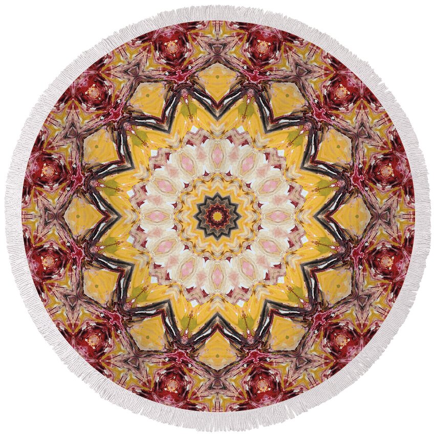 Mandala Round Beach Towel featuring the digital art Cecropia Sun 5 #2 by Lisa Lipsett