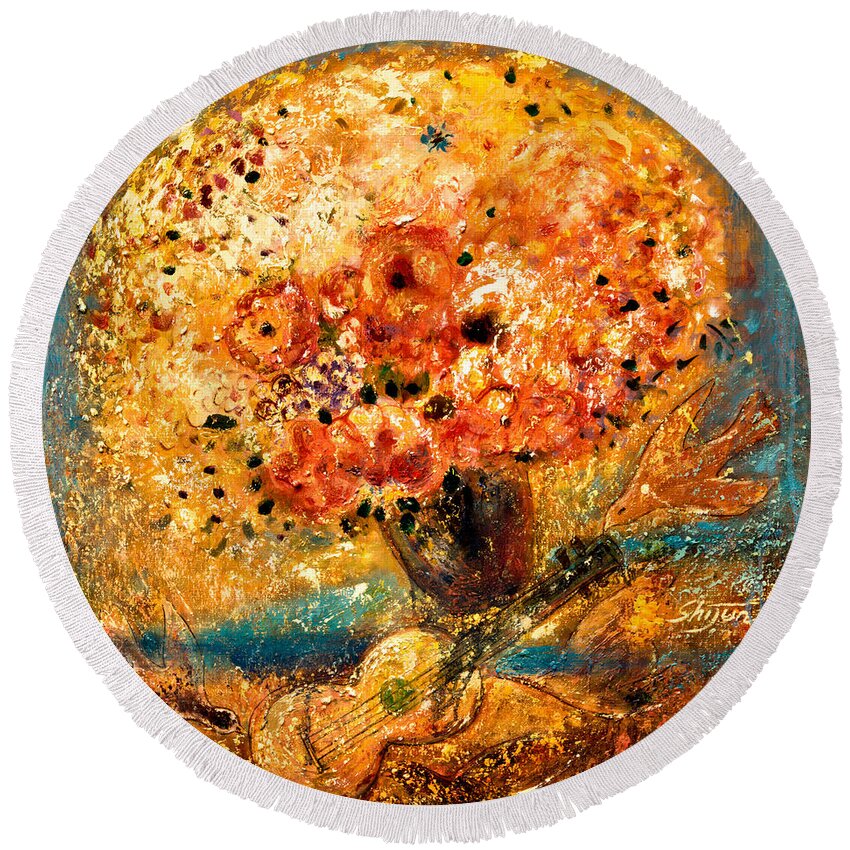  Round Beach Towel featuring the painting Celebration III by Shijun Munns