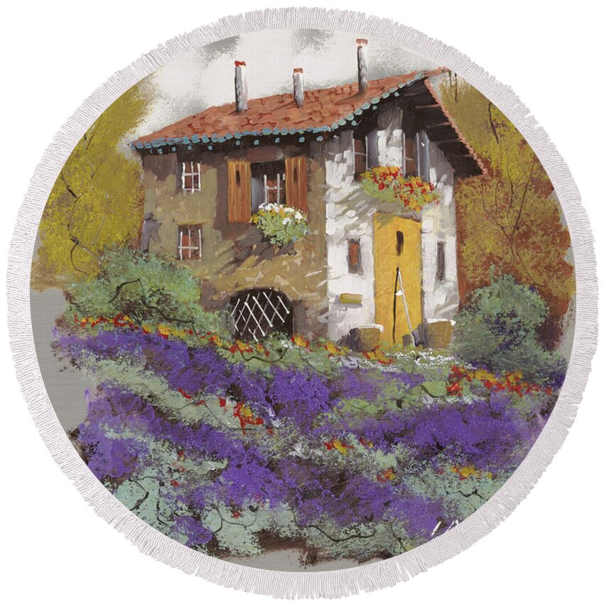Landscape Round Beach Towel featuring the painting Cento Lavande by Guido Borelli