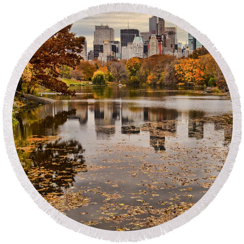 New York City Round Beach Towel featuring the photograph Central Park in the Fall New York City by Sabine Jacobs