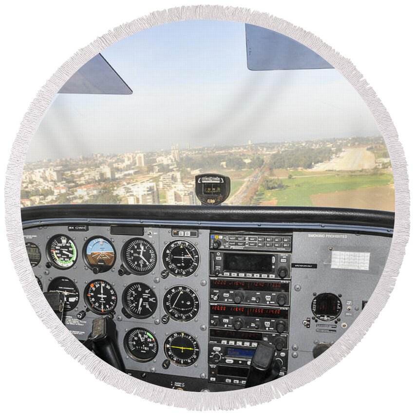 Takeoff Round Beach Towel featuring the photograph Cessna Skyhawk at takeoff by Shay Levy