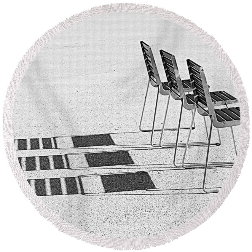 Furniture Round Beach Towel featuring the photograph Chairs in the Sun by Chevy Fleet