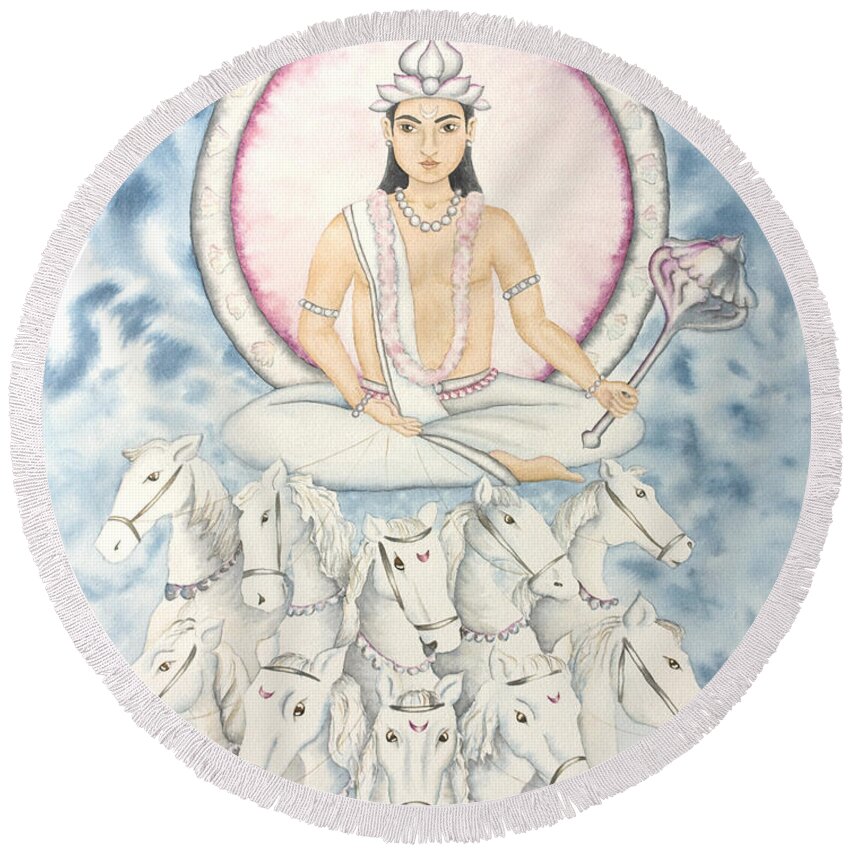 Vedic Astrology Round Beach Towel featuring the painting Chandra The Moon by Srishti Wilhelm