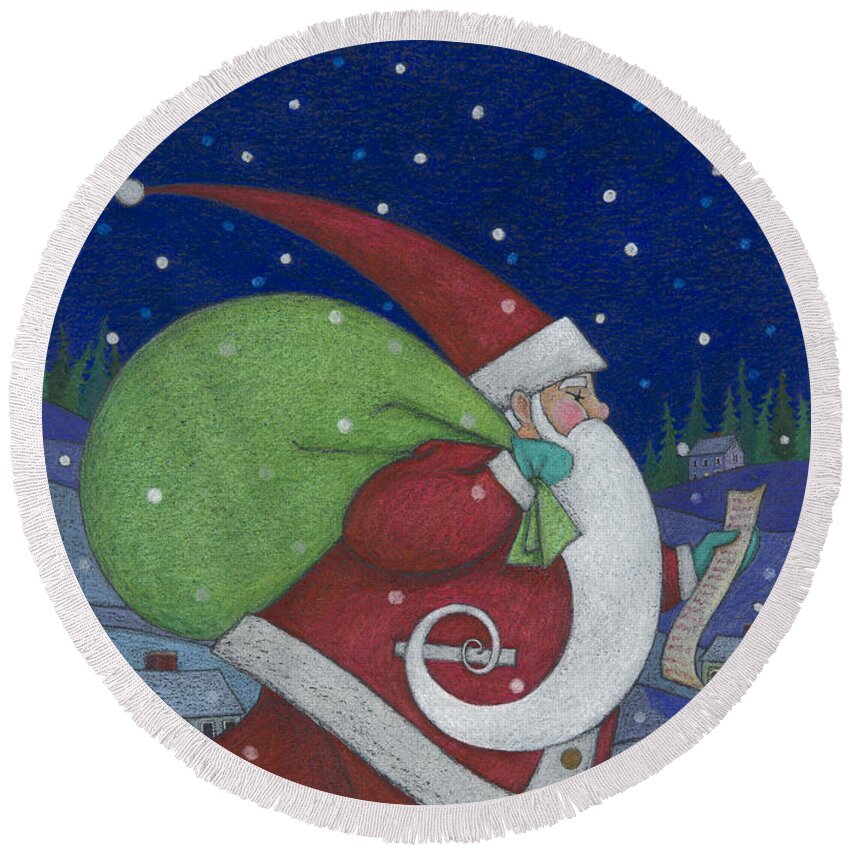 Santa Claus Round Beach Towel featuring the painting Checking it Twice by Lynn Bywaters