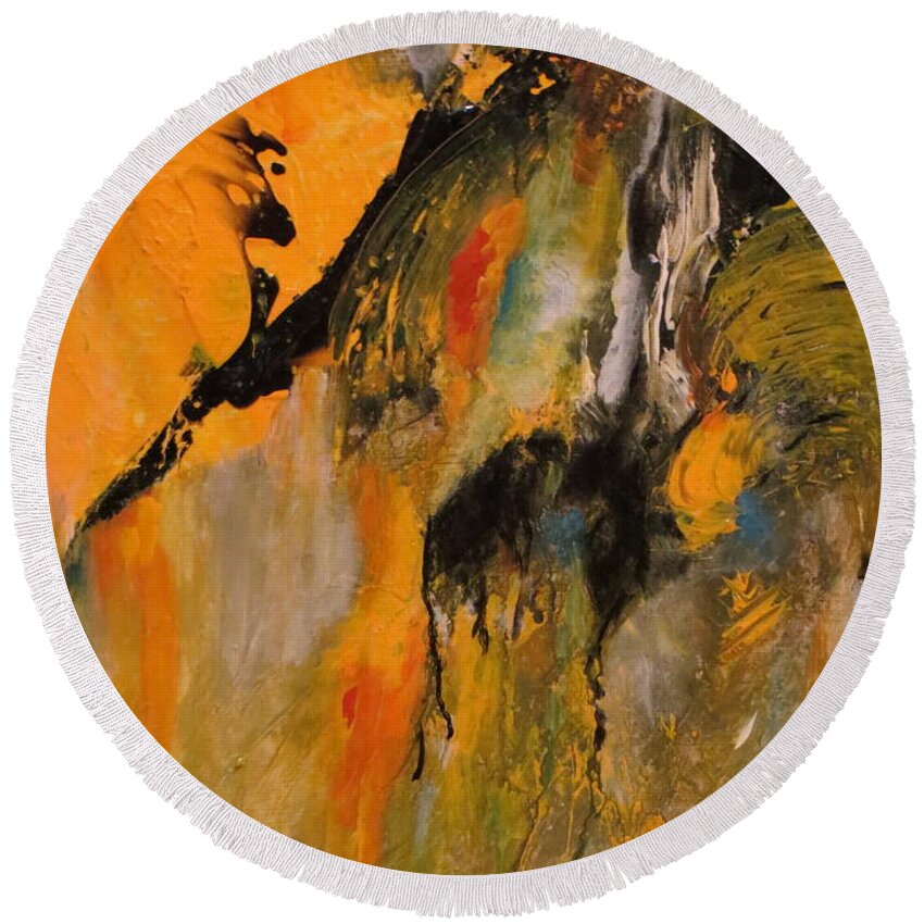 Abstract Round Beach Towel featuring the painting Cheeky by Soraya Silvestri