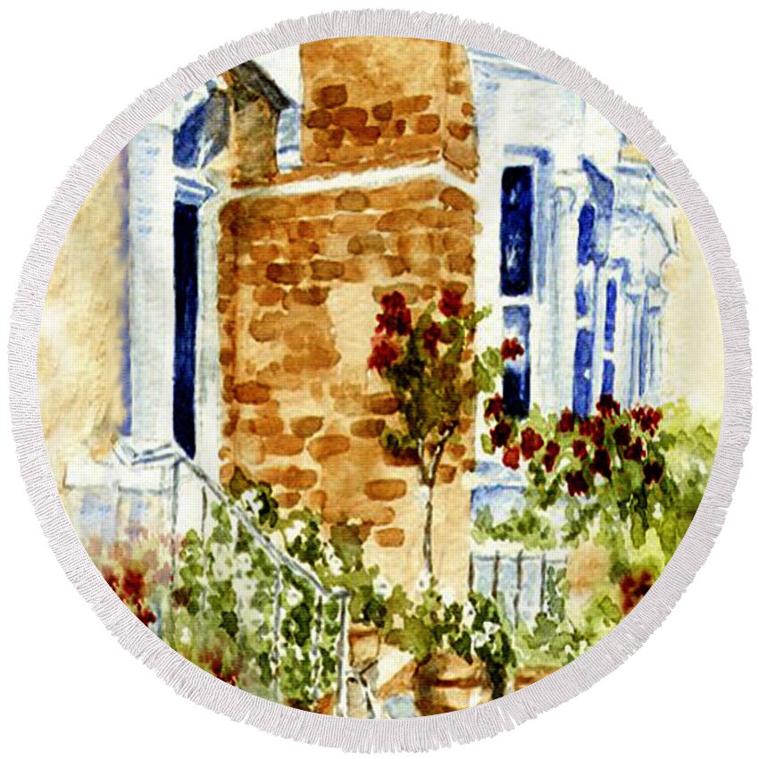 Watercolor Round Beach Towel featuring the painting Chelsea Row by Paula Ayers