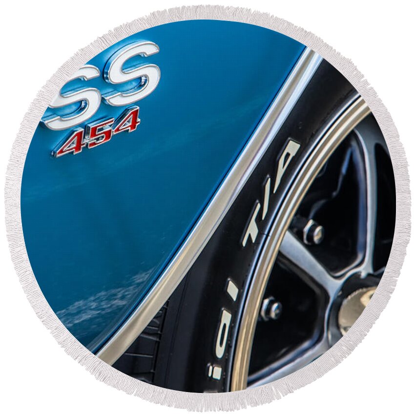 454 Round Beach Towel featuring the photograph Chevelle SS 454 Badge by Jerry Fornarotto